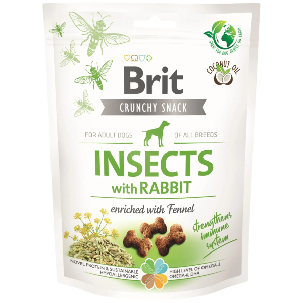 Лакомство Care Brit Crunchy Snack Insects для собак для иммунитета с фенхелем, насекомыми и кроликом