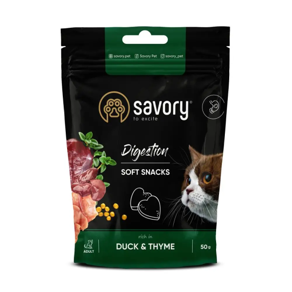 Лакомство Savory Чехия мягкая для улучшения пищеварения кошек утка и чабрец