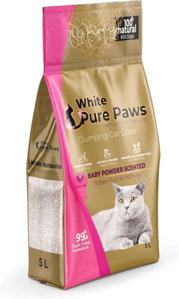 Наполнитель для лотков Бентонитовый White Pure Paws Турция с ароматом детской присыпки,