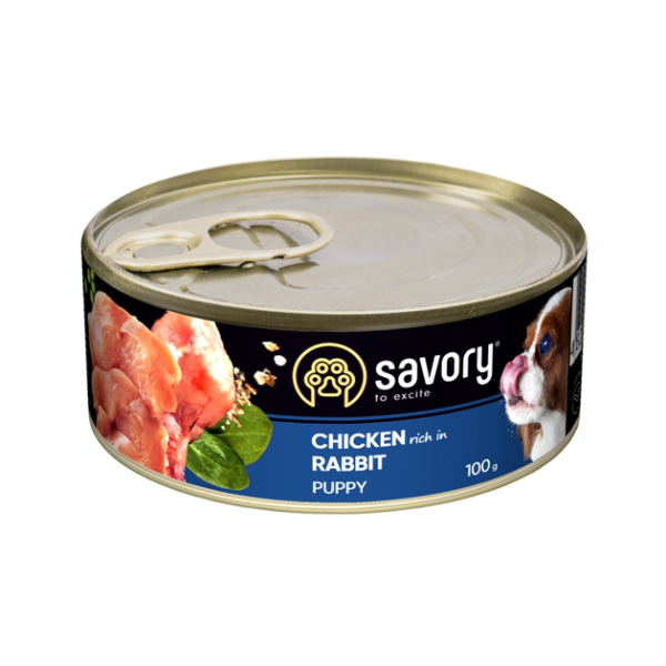 Вологий корм Savory Чехія для цуценят усіх порід з Куркою та Кроликом