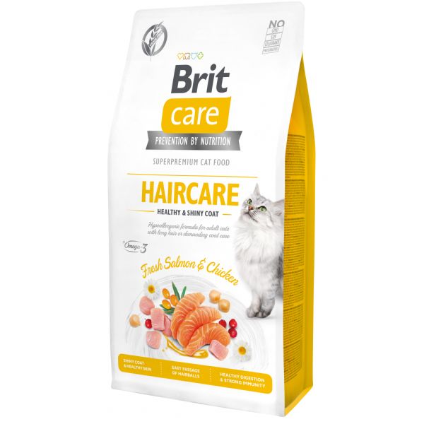 Сухой корм Care Brit Grain Free Haircare Healthy and Shiny Coat для взрослых кошек для ухода за кожей и шерстью с лососем и курицей