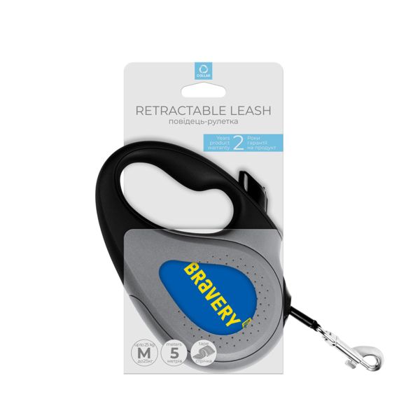 WAUDOG Украина Поводок-рулетка для собак R-leash, рисунок "Смелость", светоотражающая лента, черный