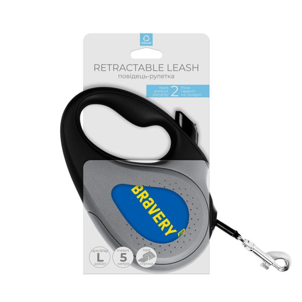 WAUDOG Украина Поводок-рулетка для собак R-leash, рисунок "Смелость", светоотражающая лента, черный