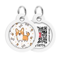 WAUDOG Украина Адресник для собак и кошек металлический Smart ID с QR паспортом, рисунок "Корги", круг