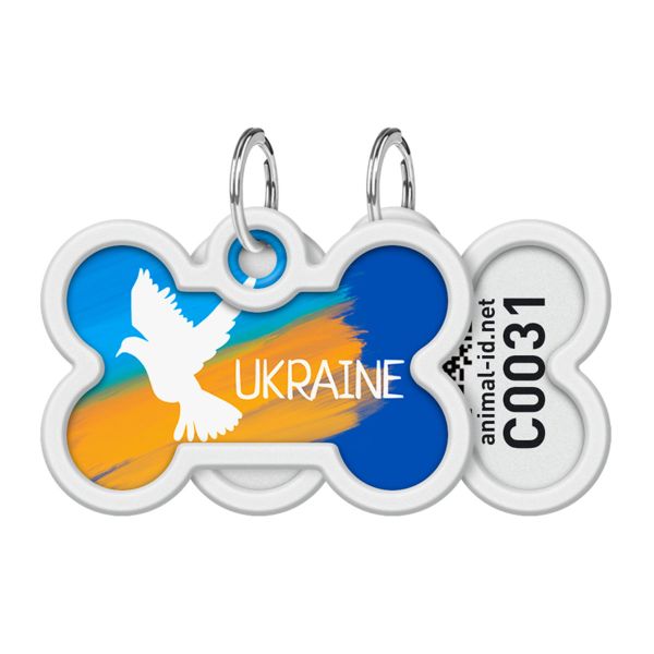 WAUDOG Україна Адресник для собак і котів металевий Smart ID з QR паспортом, малюнок "Прапор", кістка