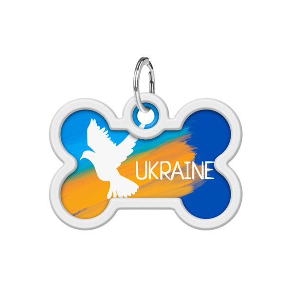 WAUDOG Украина Адресник для собак и кошек металлический Smart ID с QR паспортом, рисунок "Знамя", кость