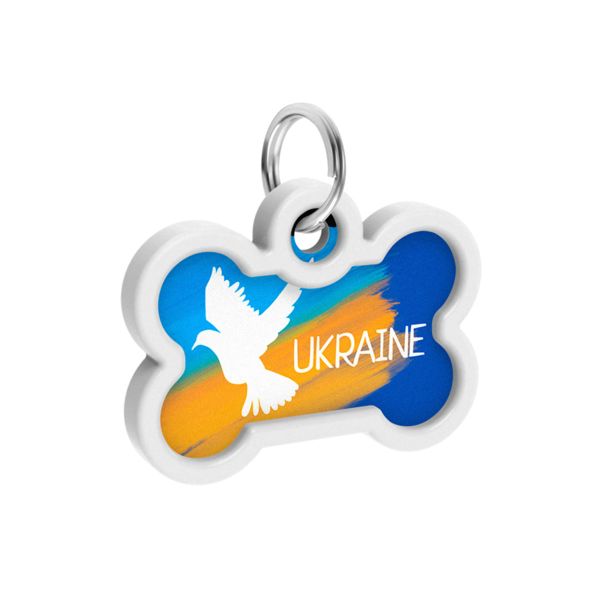 WAUDOG Украина Адресник для собак и кошек металлический Smart ID с QR паспортом, рисунок "Знамя", кость