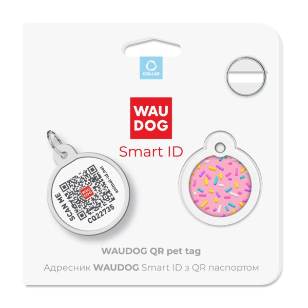 WAUDOG Украина Адресник для собак и кошек металлический Smart ID с QR паспортом, рисунок "Маршмеллоу", круг