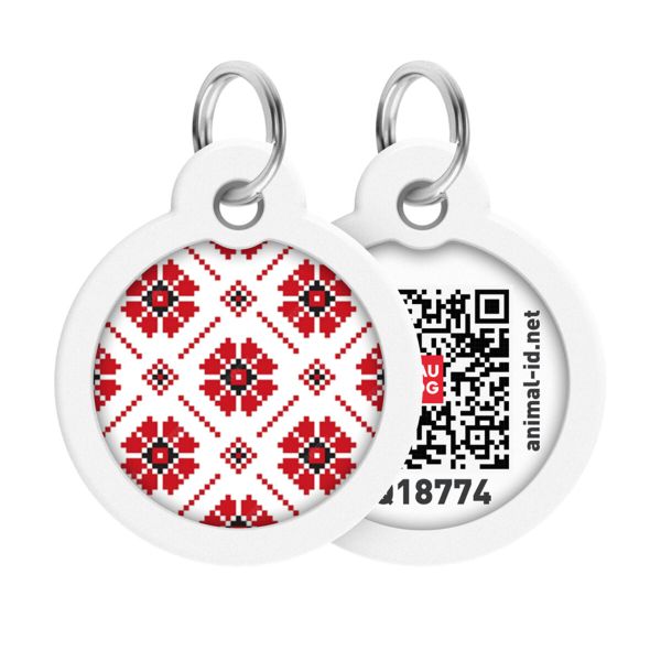WAUDOG Україна Адресник для собак і котів металевий Smart ID з QR паспортом, малюнок "Вишиванка", коло