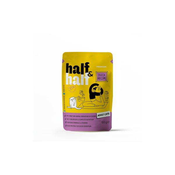 Вологий корм Half&Half Польща для дорослих котів шматочки з качкою у соусі