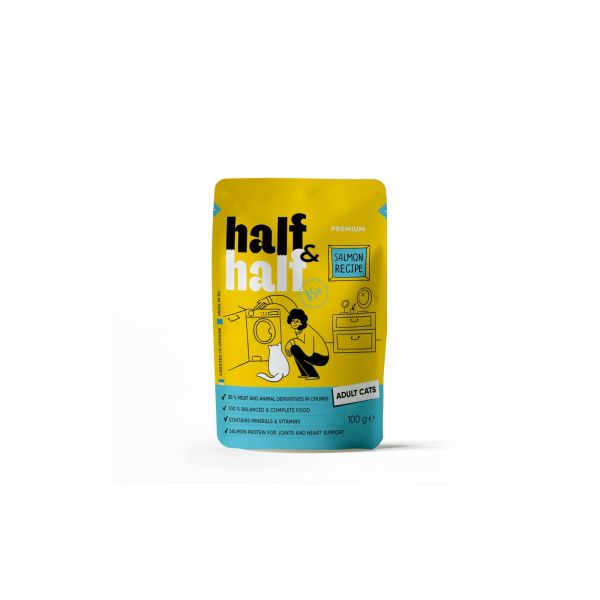 Вологий корм Half&Half Польща для дорослих котів шматочки з лососем у желе
