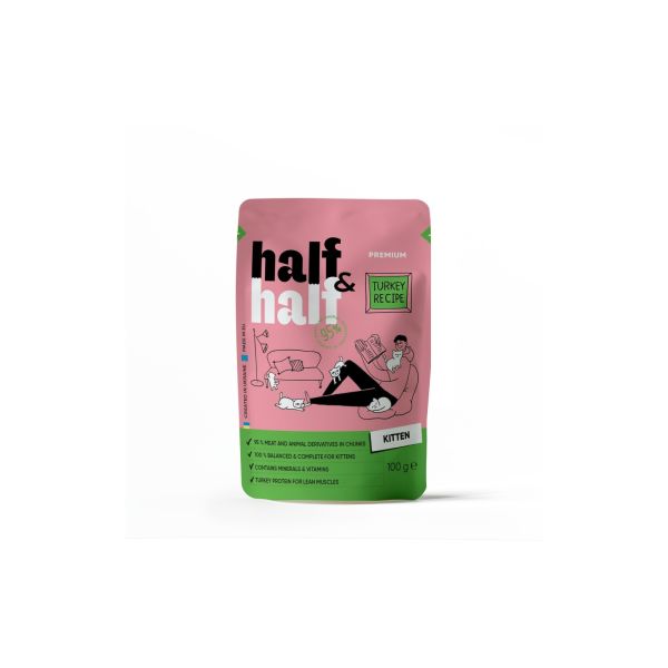Вологий корм Half&Half Польща для кошенят шматочки з індичкою у желе