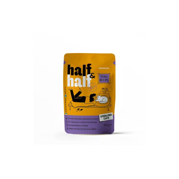 Вологий корм Half&Half Польща для стерилізованих котів шматочки з тунцем у соусі