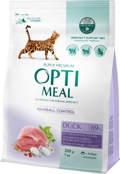 Сухий корм Optimeal Україна Cat Adult Hairball Control для дорослих котів для виведення шерсті з качкою