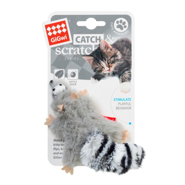GiGwi Китай Игрушка для кошек Енот с кошачьей мятой Catch&scratch, искусственный мех