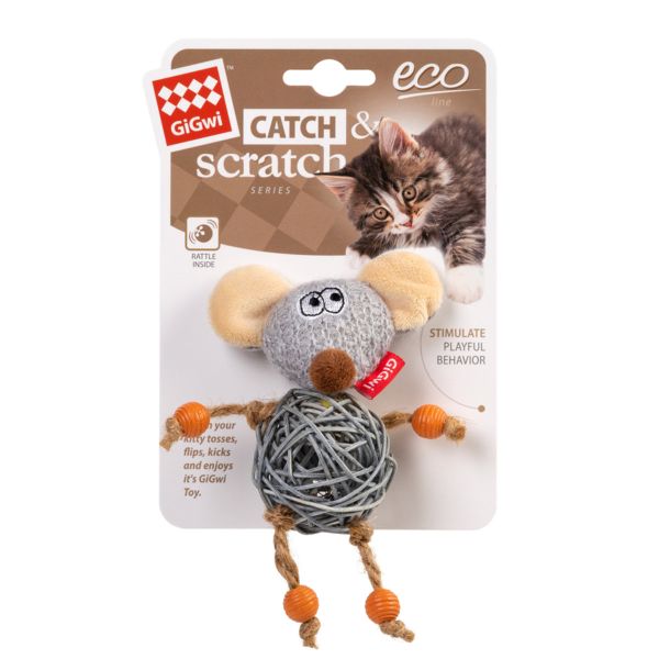 GiGwi Китай Игрушка для кошек Мышка с колокольчиком Catch&scratch, текстиль