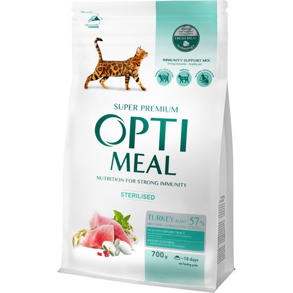 Сухой корм Optimeal Cat Adult Sterilised для стерилизованных кошек с индейкой и овсом