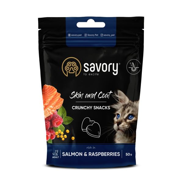Лакомство Savory Чехия хрустящие для здоровья кожи и шерсти лосось и малина