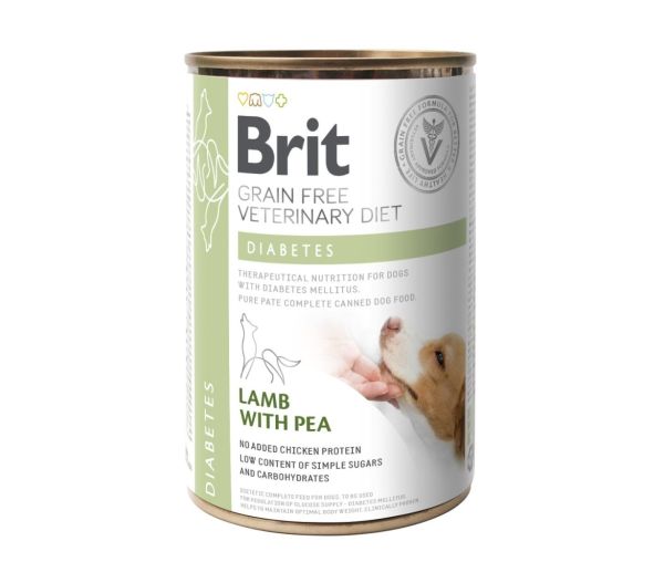 Вологий корм VetDiets Brit Grain Free Diabetes для собак із цукровим діабетом з ягням та зеленим горошком
