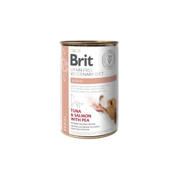 Вологий корм VetDiets Brit Grain Free Renal для дорослих собак з хронічною нирковою недостатністю з тунцем лососем та горошком