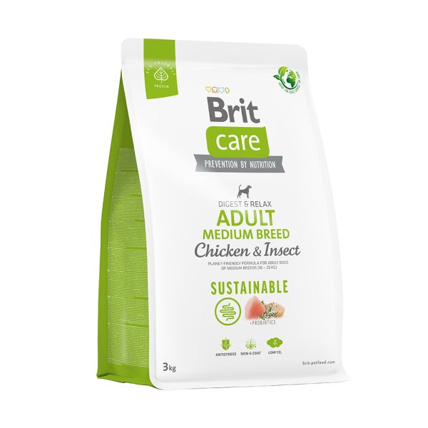 Сухой корм Brit Чехия Sustainable Adult Medium Breed для взрослых собак средних пород с курицей и насекомыми