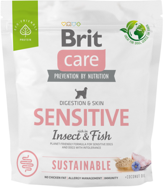Сухий корм Care Brit Sustainable Sensitive для собак з чутливим травленням з рибою та комахами