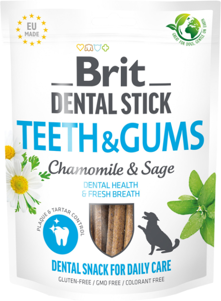 Лакомство Care Brit Dental Stick Teeth and Gums для взрослых собак с ромашкой и шалфеем для улучшения здоровья десен и зубов