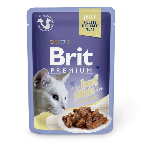 Влажный корм Premium Brit Fillets для кошек из филе говядины в желе