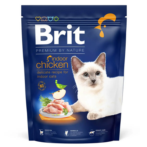 Сухой корм Premium Brit Indoor для взрослых домашних кошек с курицей