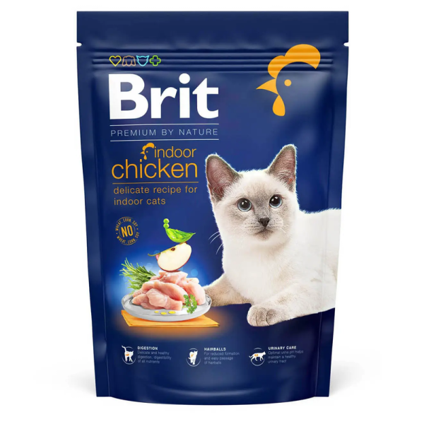 Сухой корм Premium Brit Indoor для взрослых домашних кошек с курицей