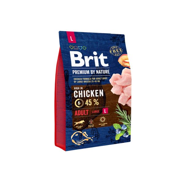 Сухой корм Premium Brit Adult L для взрослых собак больших пород весом 25-45 кг с курицей