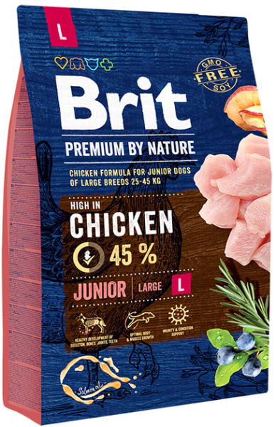 Сухой корм Premium Brit Junior L для щенков и молодых собак больших пород от 1 до 24 месяцев весом 25-45 кг с курицей