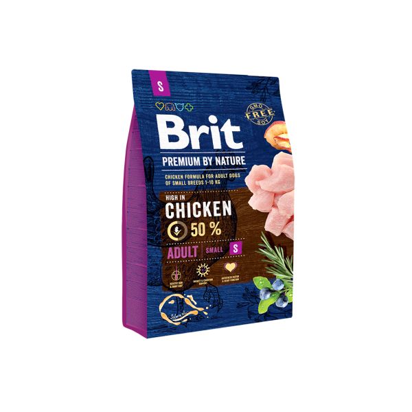 Сухой корм Premium Brit Adult S для взрослых собак мелких пород весом 1-10 кг с курицей
