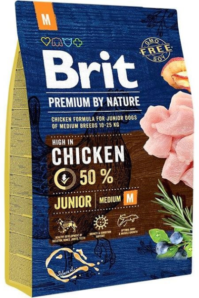 Сухой корм Premium Brit Junior M для щенков и молодых собак средних пород от 1 до 12 месяцев весом 10-25 кг с курицей