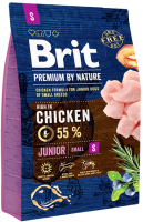 Сухой корм Premium Brit Junior S для молодых собак мелких пород от 1 до 12 месяцев весом 1-10 кг с курицей