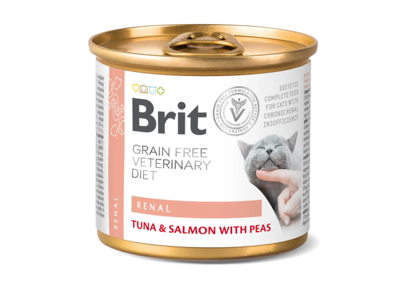 Влажный корм VetDiets Brit Grain Free Renal для взрослых кошек с хронической почечной недостаточностью с тунцем, лососем и горошком