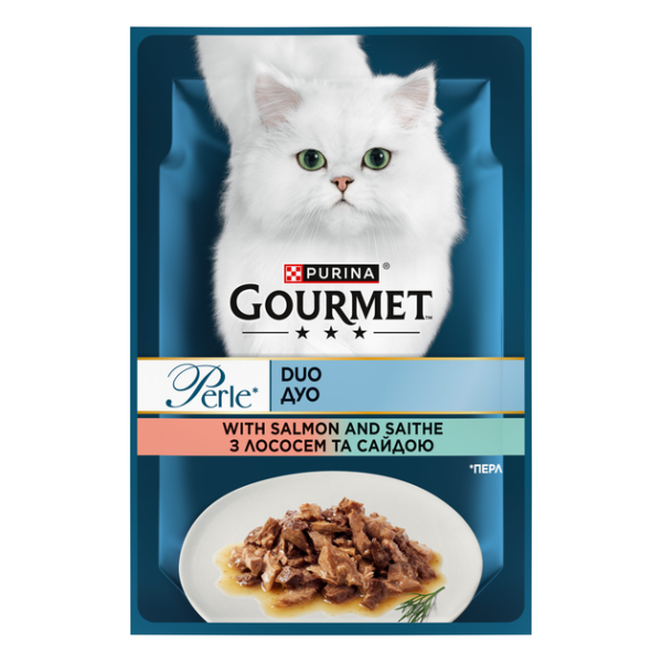 Вологий корм Gourmet Угорщина Perle Duo для котів з лососем та сайдою
