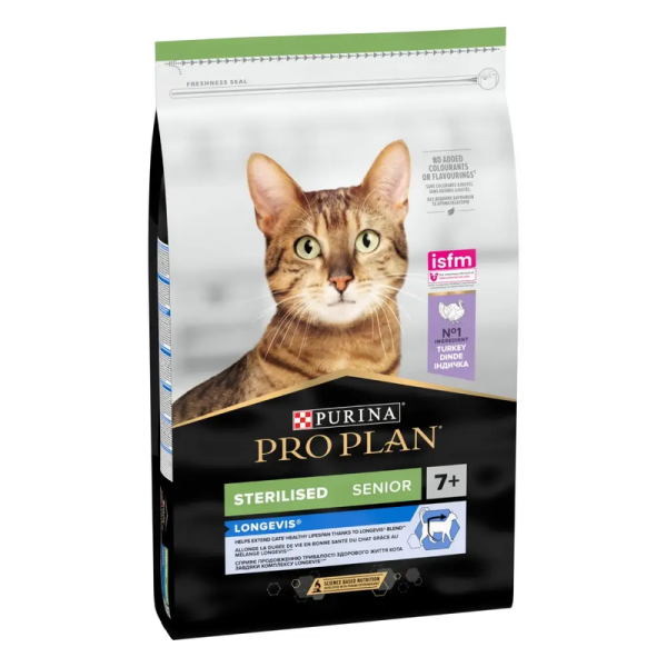 Сухой корм Pro Plan Purina Франция Sterilised Senior для стерилизованных кошек старше 7 лет с индейкой