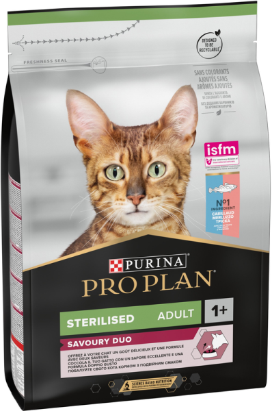 Сухой корм Pro Plan Purina Франция Sterilised Duo для стерилизованных кошек с треской и форелью