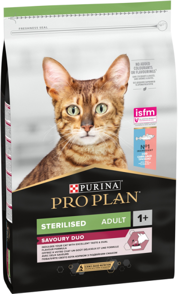 Сухой корм Pro Plan Purina Франция Sterilised Duo для стерилизованных кошек с треской и форелью