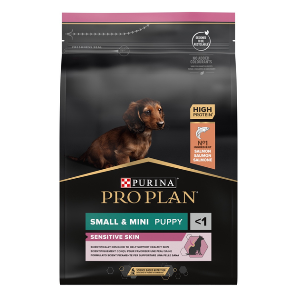 Сухий корм Pro Plan Purina Франція Puppy Small & Mini Sensitive Skin для цуценят малих та міні порід з чутливою шкірою з лососем