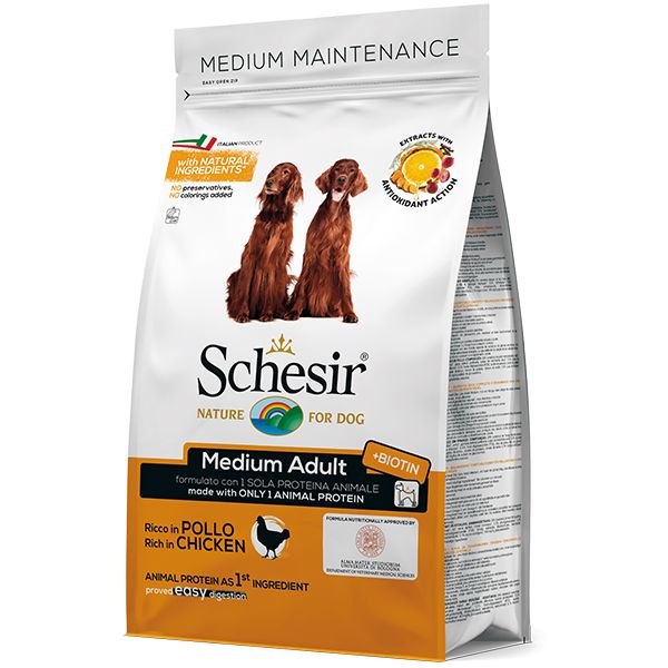 Сухий корм Schesir Італія Medium Adult для собак середніх порід з куркою