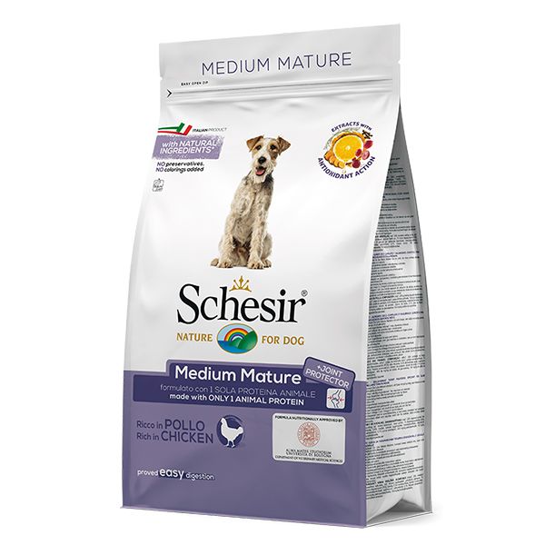Сухой корм Schesir Италия Medium Mature для пожилых или малоактивных собак средних пород