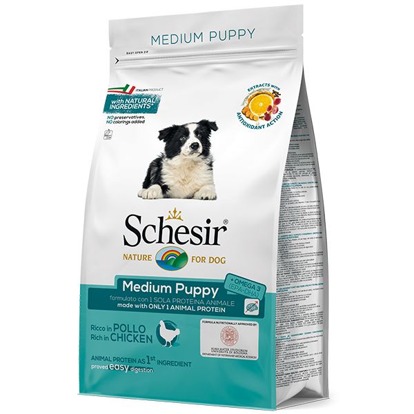 Сухий корм Schesir Італія Medium Puppy для цуценят середніх порід з куркою