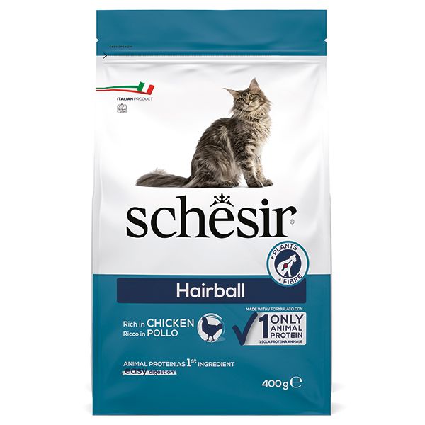 Сухий корм Schesir Італія Hairball для виведення шерсті та довгошерстних котів з куркою