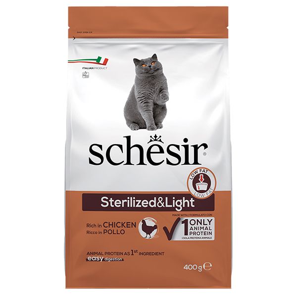 Сухий корм Schesir Італія Sterilized & Light для стерилізованих та схильних до повноти котів з куркою