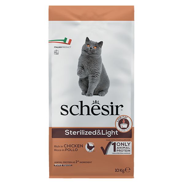 Сухой корм Schesir Италия Sterilized & Light для стерилизованных и склонных к полноте кошек с курицей
