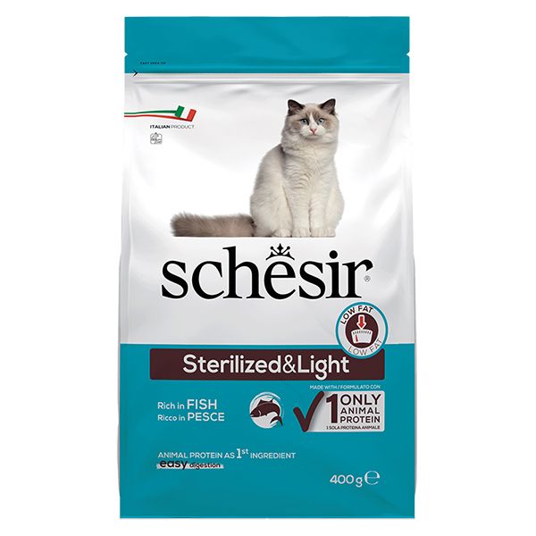 Сухий корм Schesir Італія Sterilized & Light для стерилізованих та схильних до повноти котів з рибою