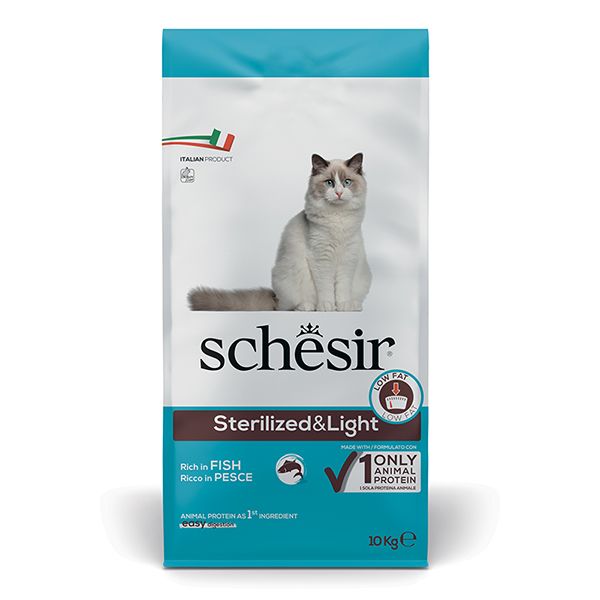 Сухой корм Schesir Италия Sterilized & Light для стерилизованных и склонных к полноте кошек с рыбой