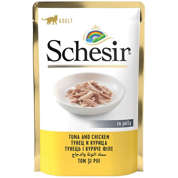 Влажный корм Schesir Италия в желе для кошек со вкусом тунца с курицей